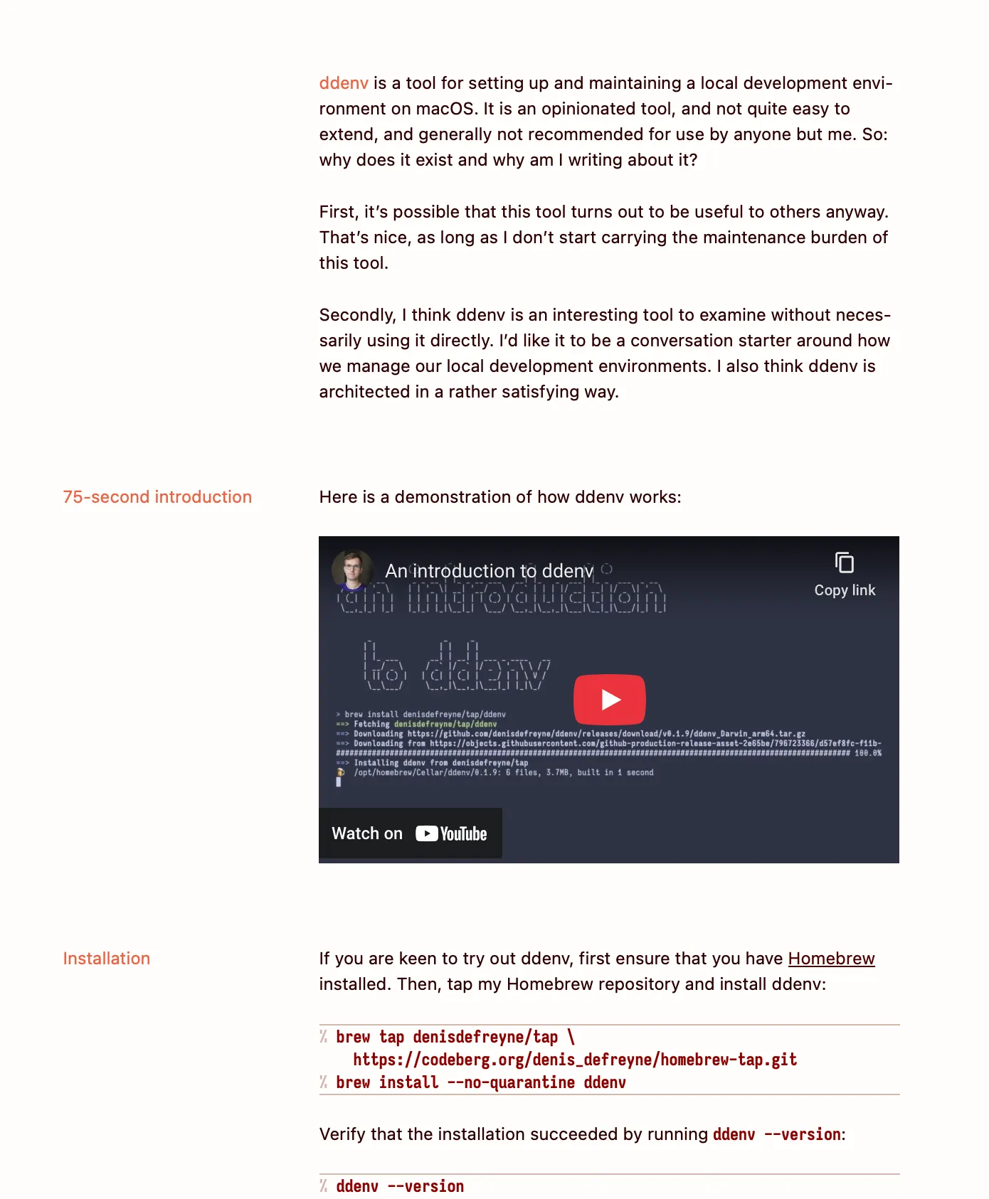 A screenshot of the ddenv web site.
